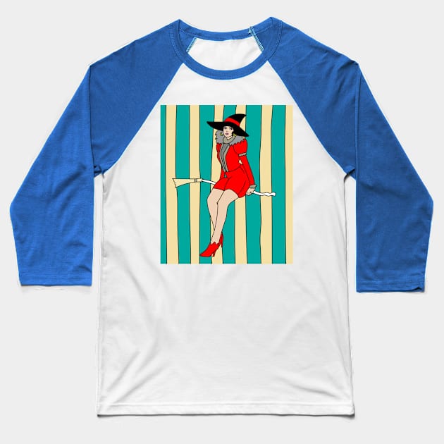 Flying Witch On A Broomstick With A Hat Baseball T-Shirt by flofin